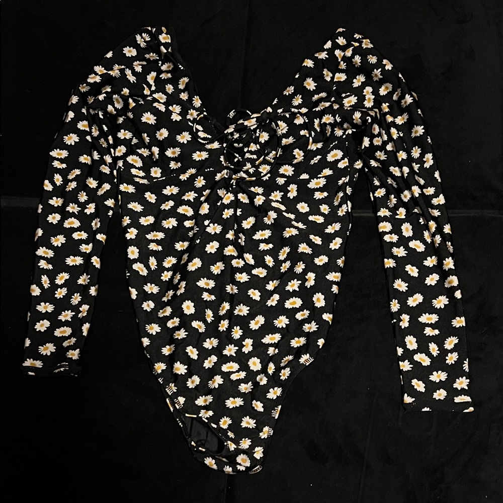 Volcom Black Daisy Print One Piece Swimsuit